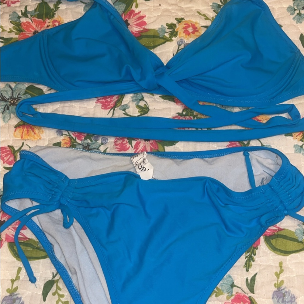 antigel Blue Bikini Set with Adjustable Ties